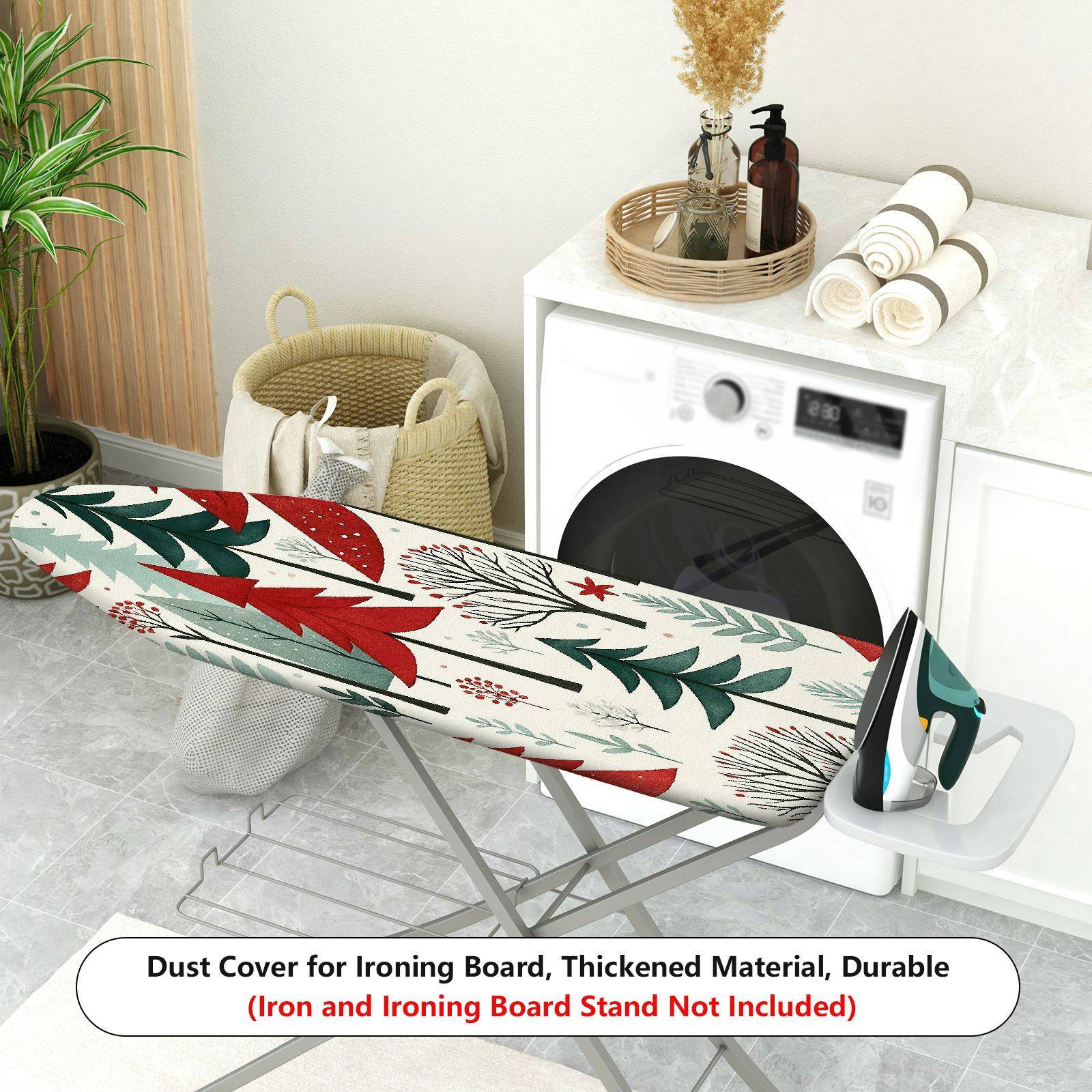 1-Piece Christmas Tree Winter Forest Red Green  Ironing Board Cover, Universal Size, Without Board