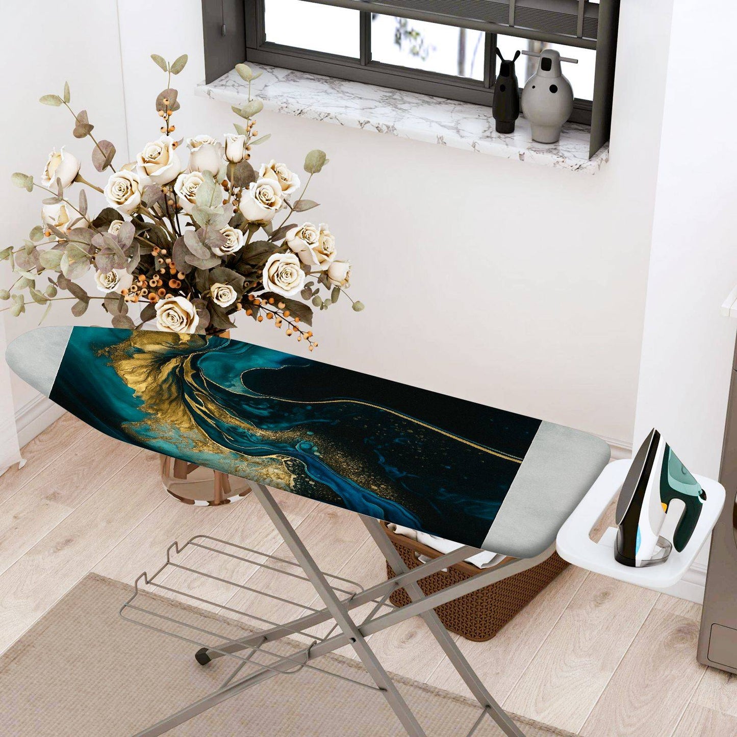 1-Piece Abstract Artistic Blue Gold  Ironing Board Cover, Universal Size, Without Board