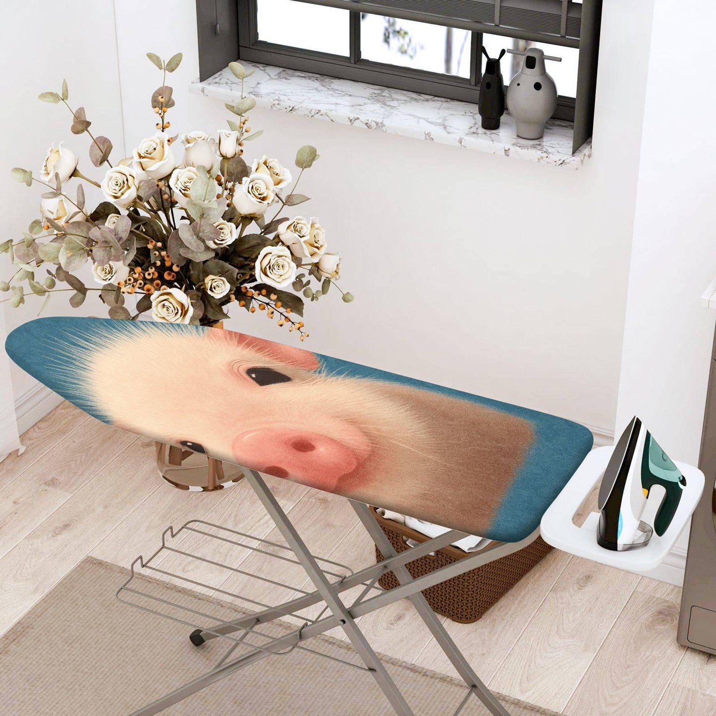 1-Piece Cute Pig Animal Blue  Ironing Board Cover, Universal Size, Without Board