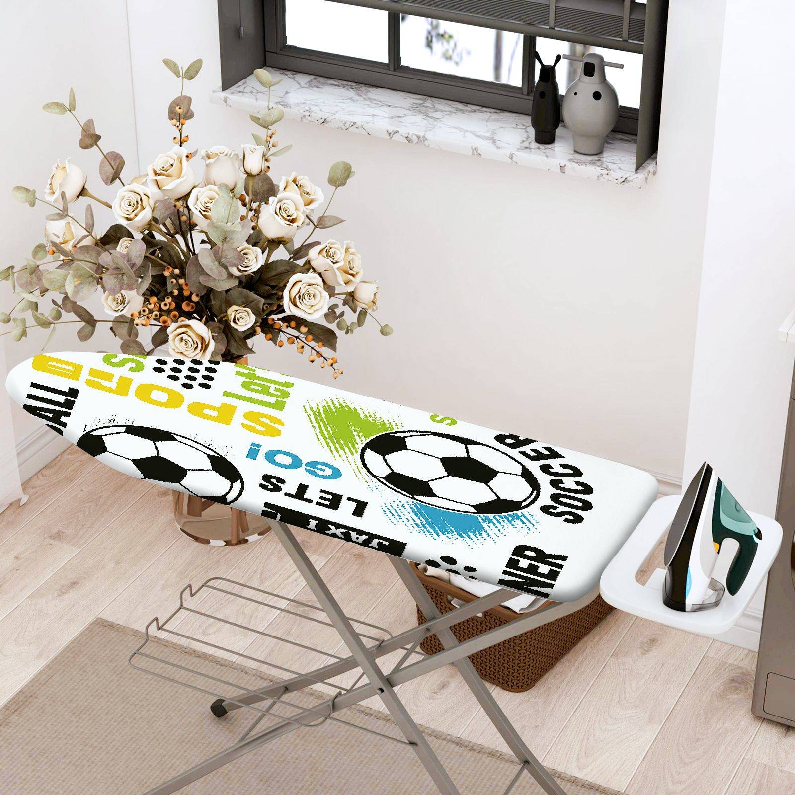 1-Piece Soccer Fun Colorful  Ironing Board Cover, Universal Size, Without Board