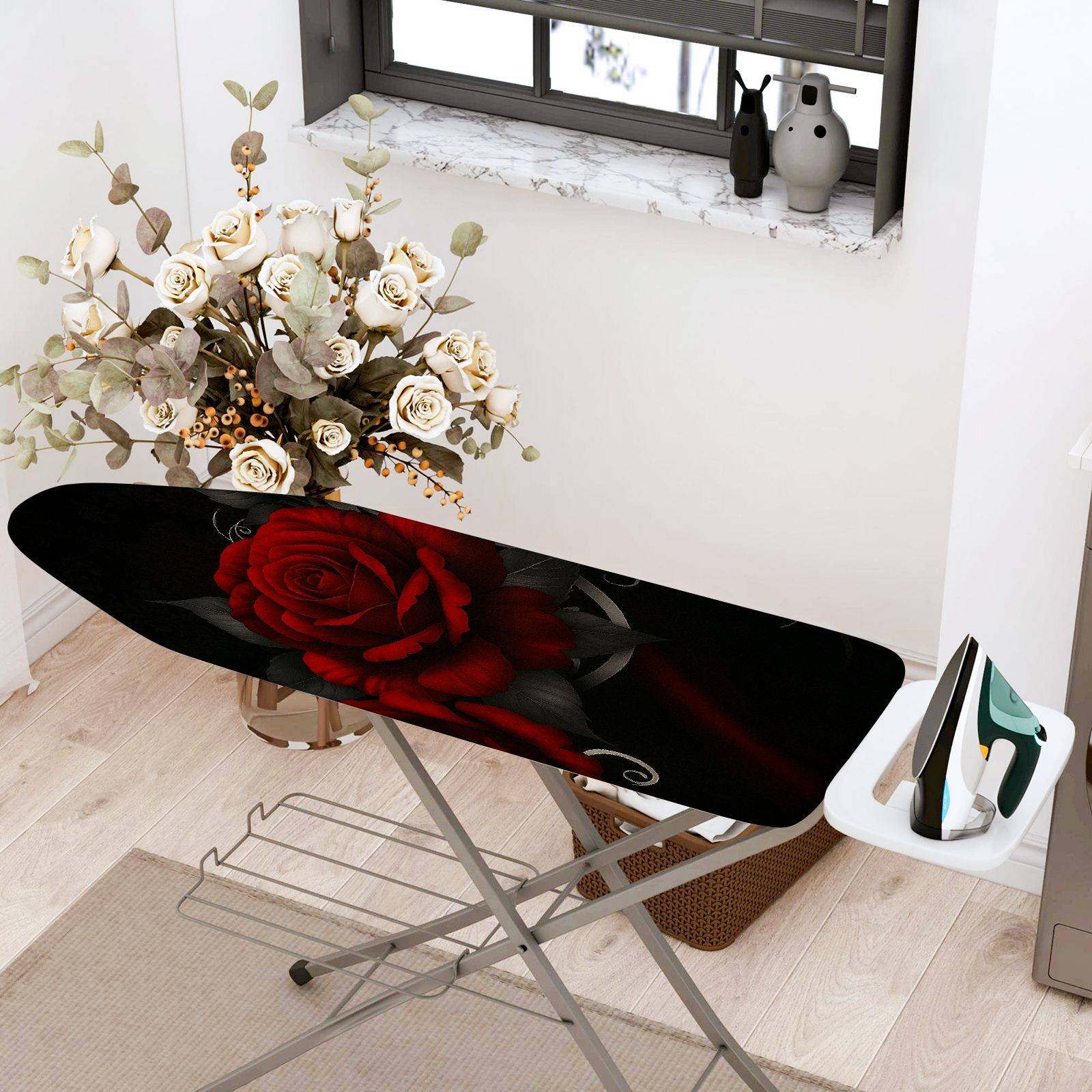 1-Piece Rose Floral Elegant  Ironing Board Cover, Universal Size, Without Board