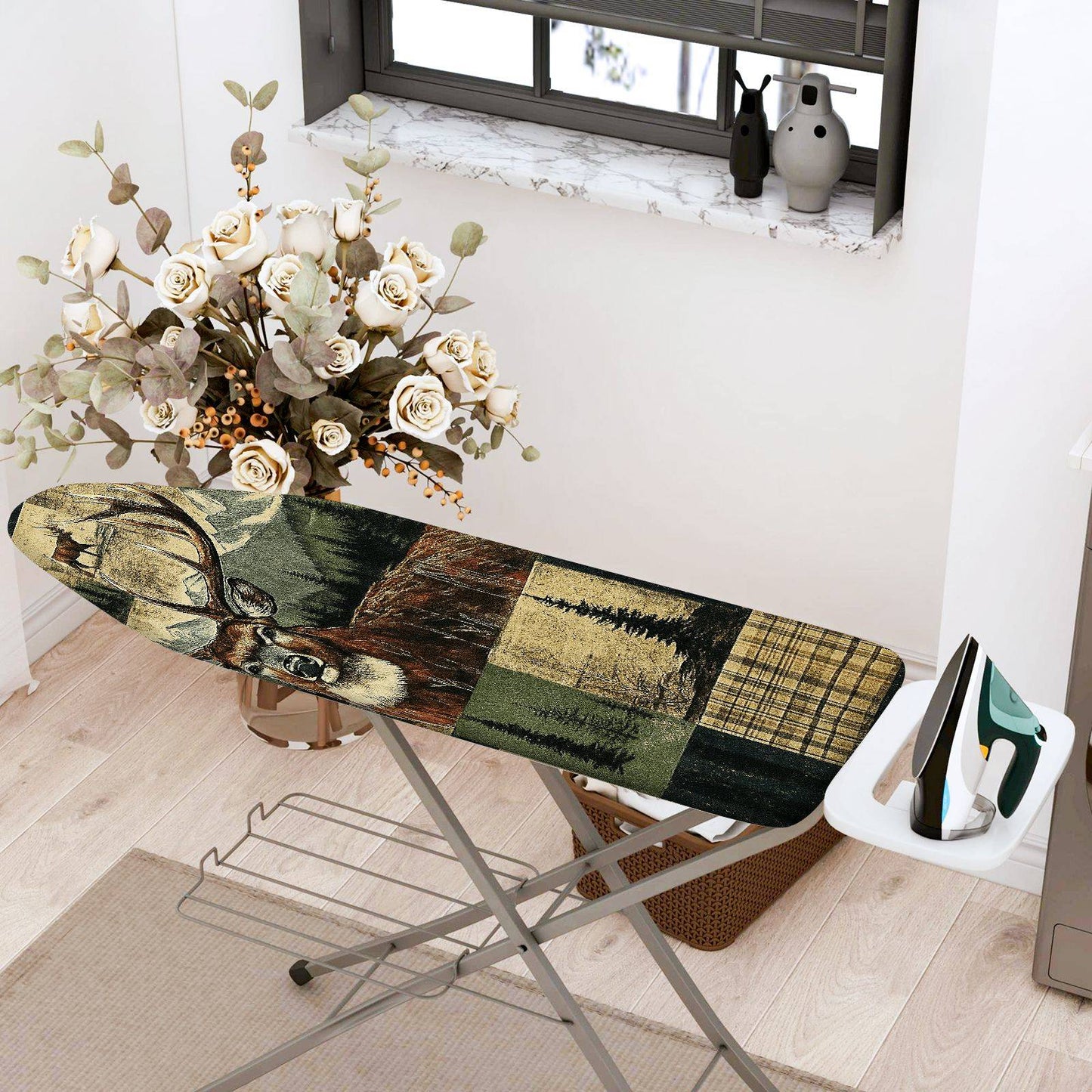 1-Piece Deer Forest Plaid  Ironing Board Cover, Universal Size, Without Board