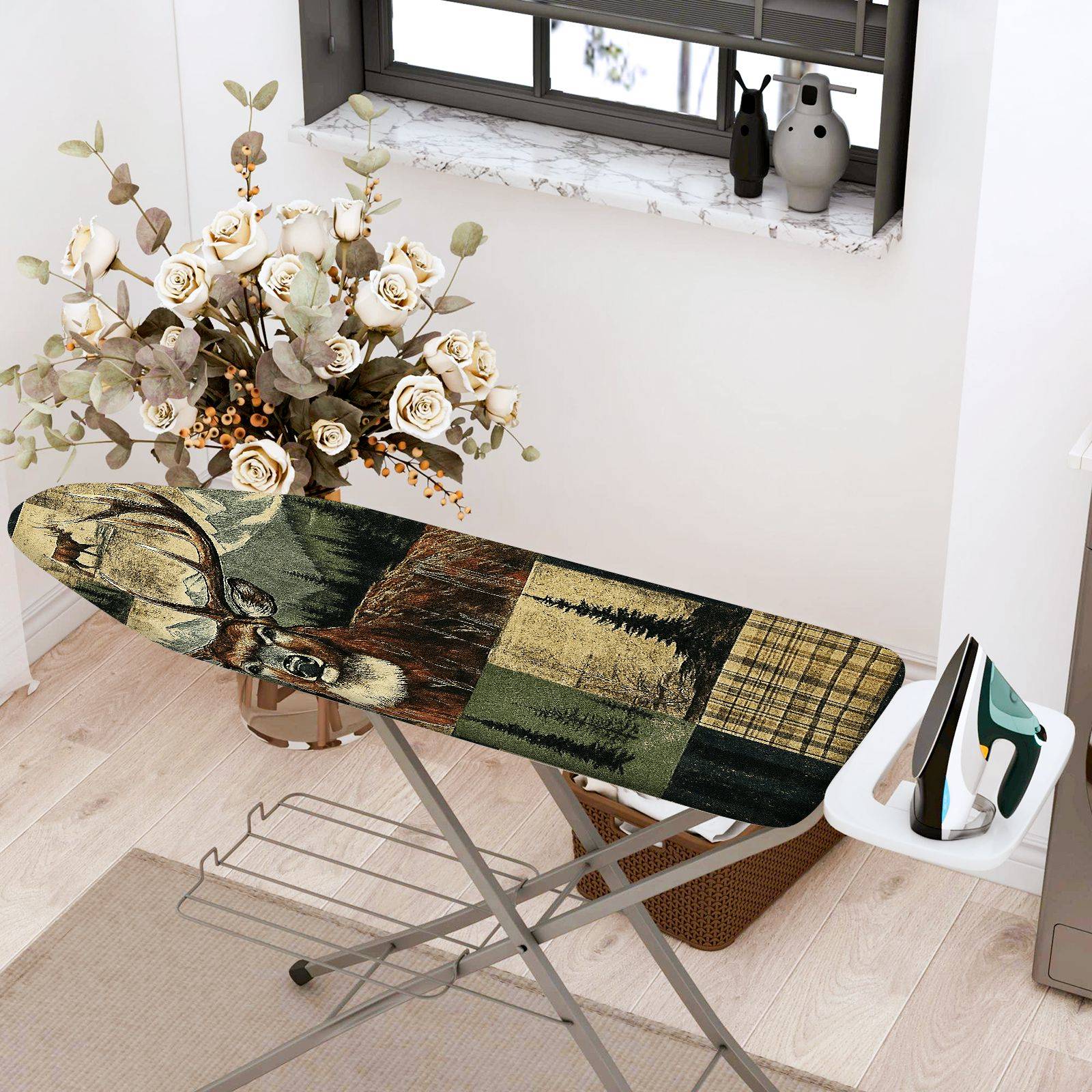 1-Piece Deer Forest Plaid  Ironing Board Cover, Universal Size, Without Board