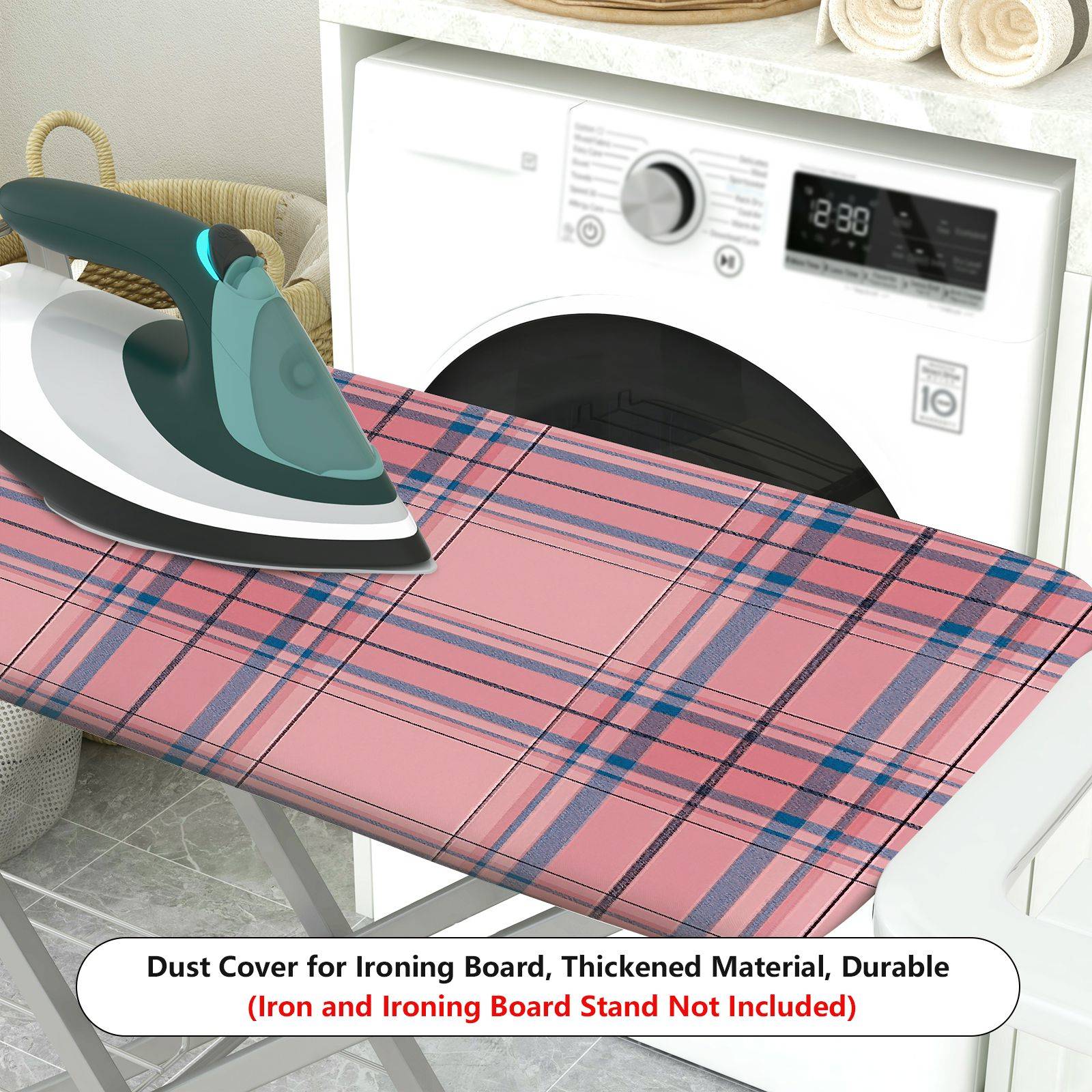 1-Piece Pink Plaid Checkered  Ironing Board Cover, Universal Size, Without Board