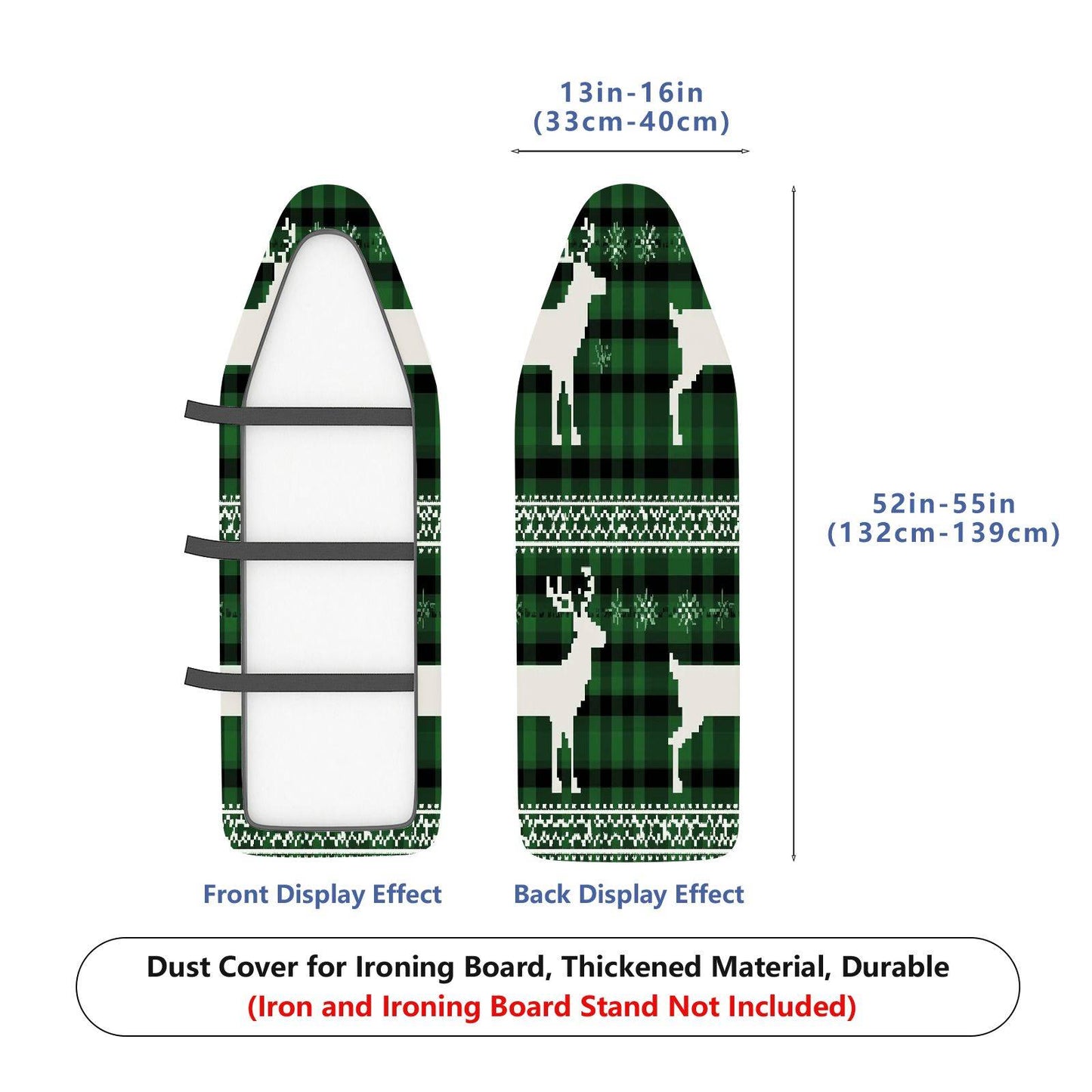 1-Piece Reindeer Plaid Green  Ironing Board Cover, Universal Size, Without Board