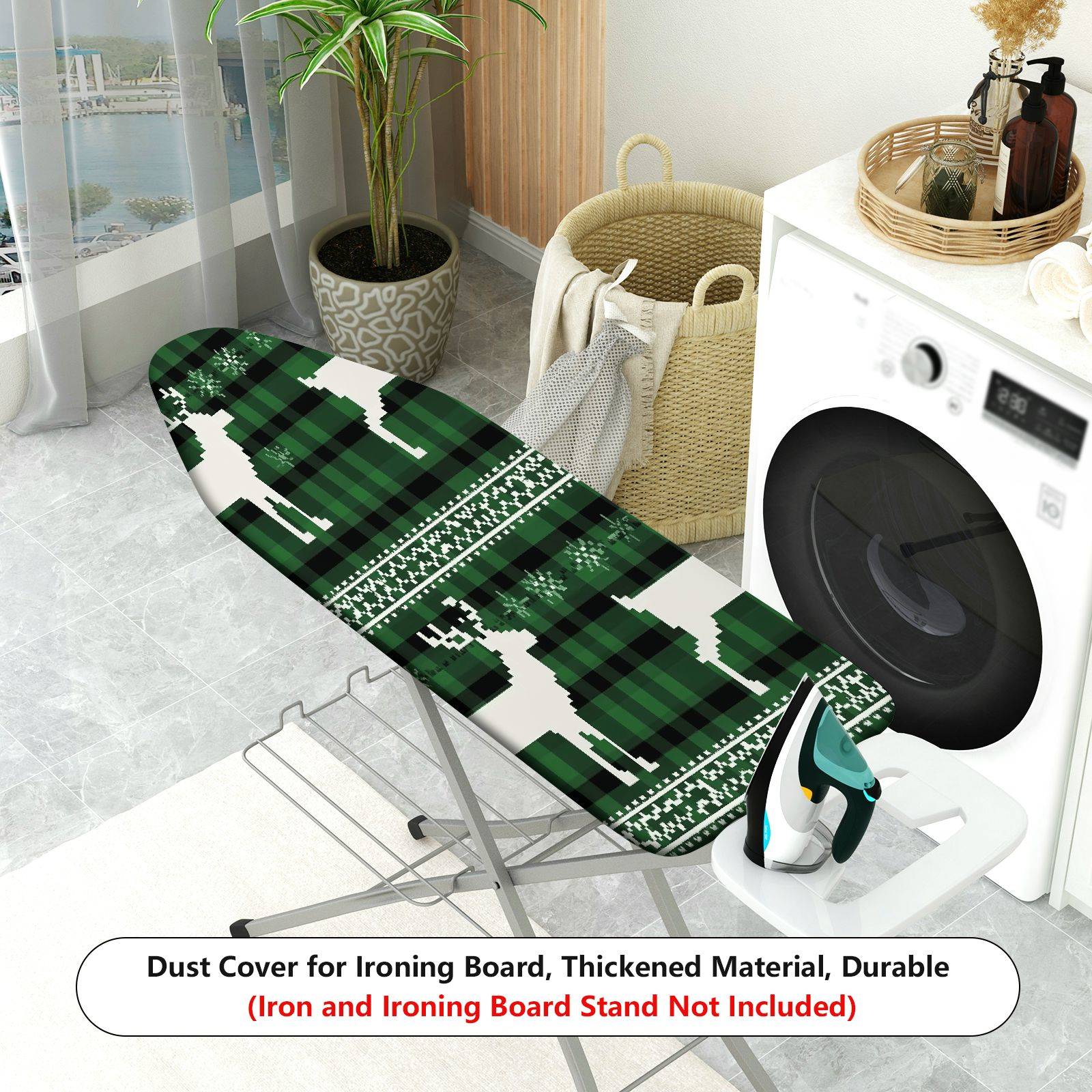 1-Piece Reindeer Plaid Green  Ironing Board Cover, Universal Size, Without Board