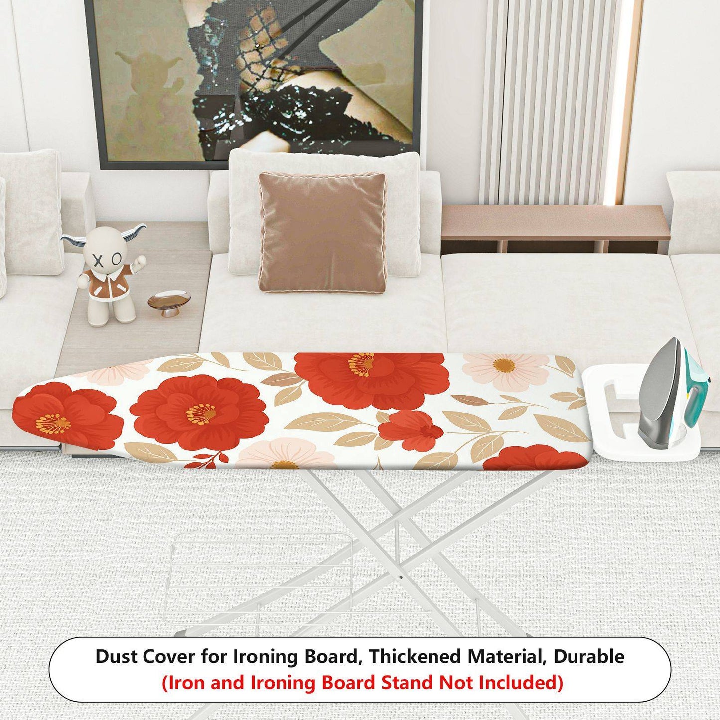 1-Piece Floral Red Beige  Ironing Board Cover, Universal Size, Without Board