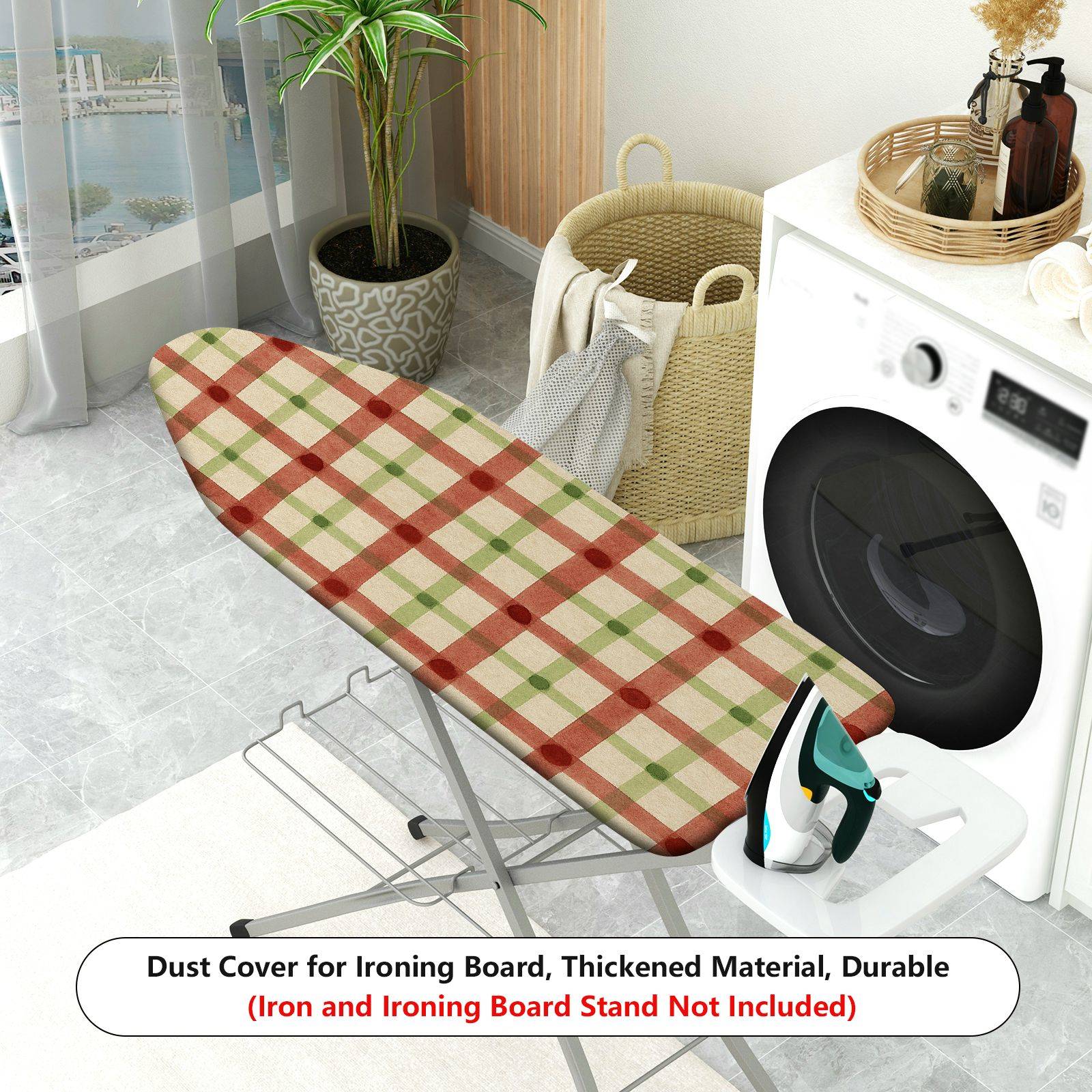 1-Piece Plaid Red Green Checkered  Ironing Board Cover, Universal Size, Without Board