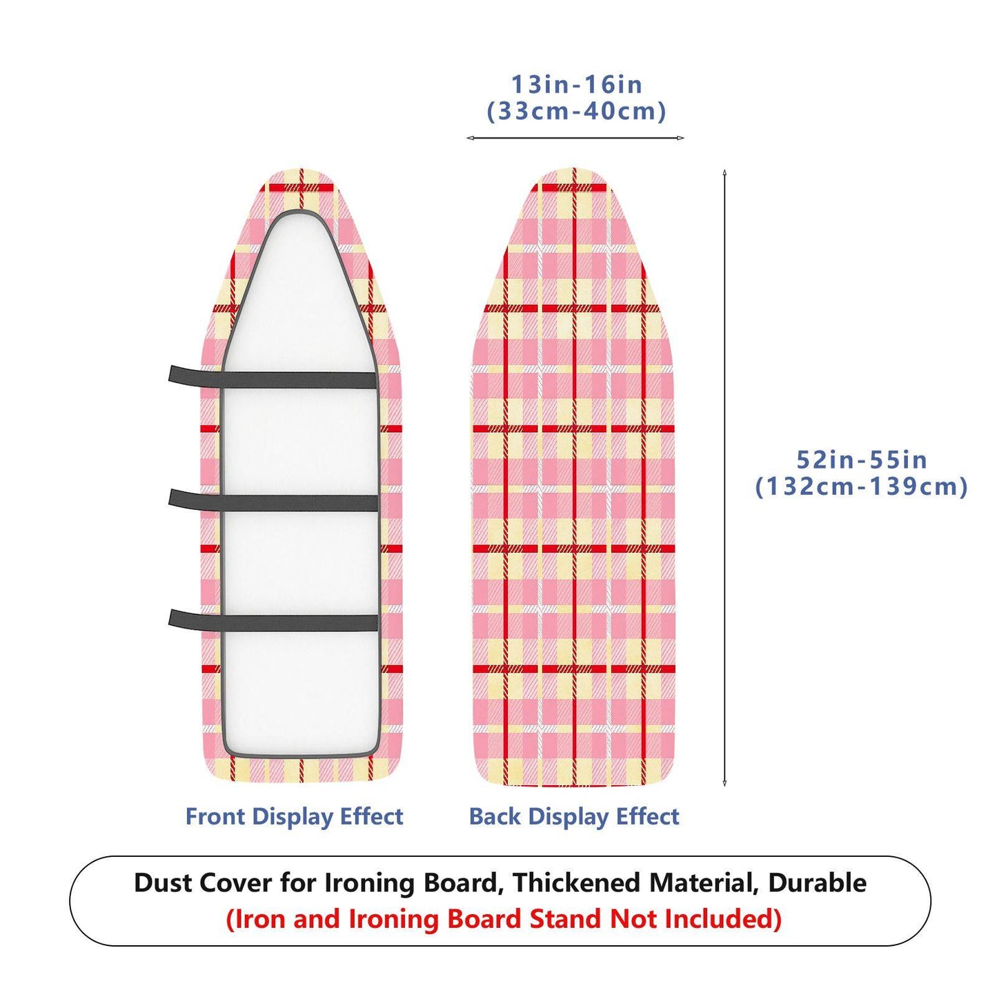 1-Piece Plaid Checkered Pink  Ironing Board Cover, Universal Size, Without Board