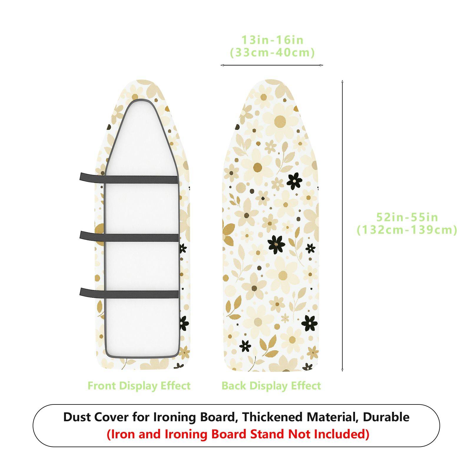 1-Piece Floral Leaf Pattern Beige Flowers  Ironing Board Cover, Universal Size, Without Board