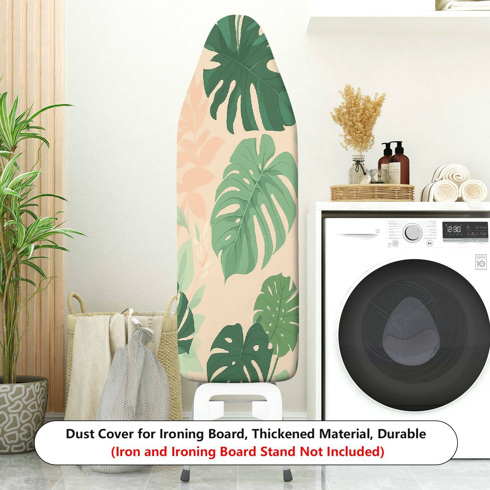 1-Piece Tropical Leaf Pattern Green Beige  Ironing Board Cover, Universal Size, Without Board