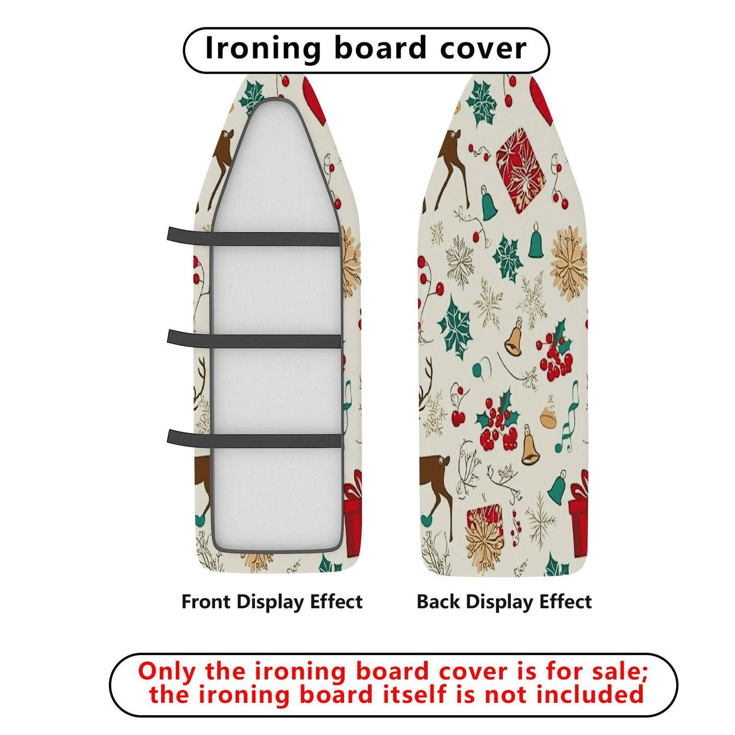 1-Piece Christmas Deer Bell  Ironing Board Cover, Universal Size, Without Board