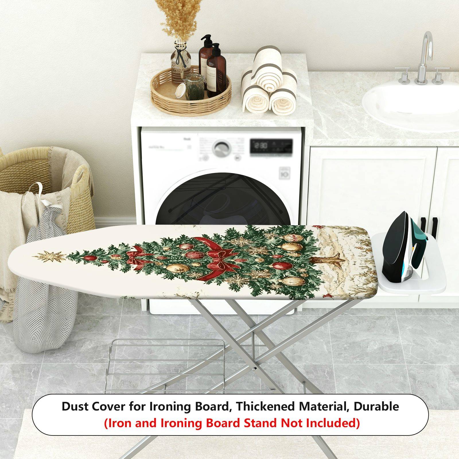 1-Piece Christmas Tree Red Bow Green Ornament  Ironing Board Cover, Universal Size, Without Board