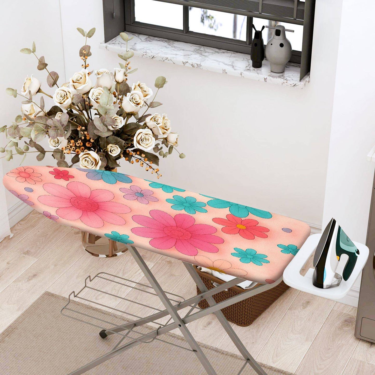 1-Piece Floral Pattern Colorful Fun Vibrant  Ironing Board Cover, Universal Size, Without Board