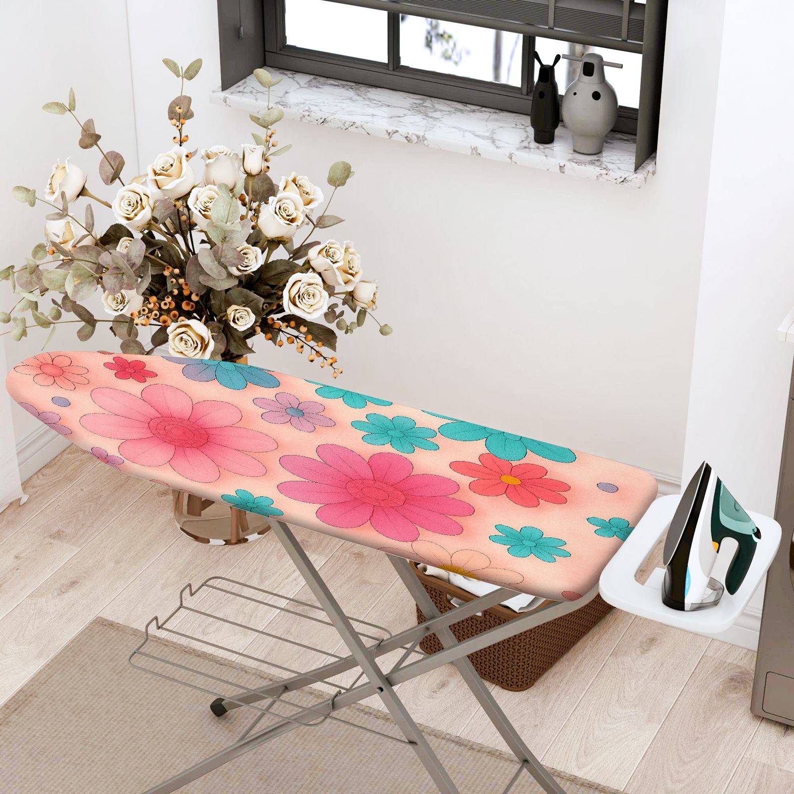 1-Piece Floral Pattern Colorful Fun Vibrant  Ironing Board Cover, Universal Size, Without Board