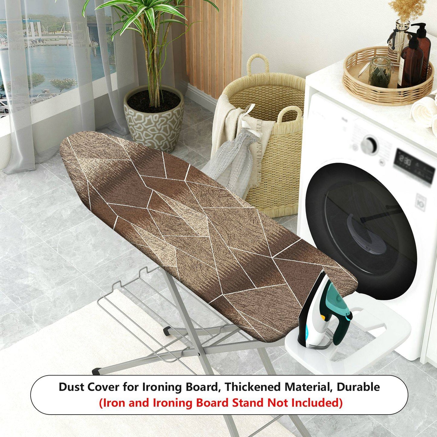 1-Piece Abstract Brown Geometric Pattern  Ironing Board Cover, Universal Size, Without Board