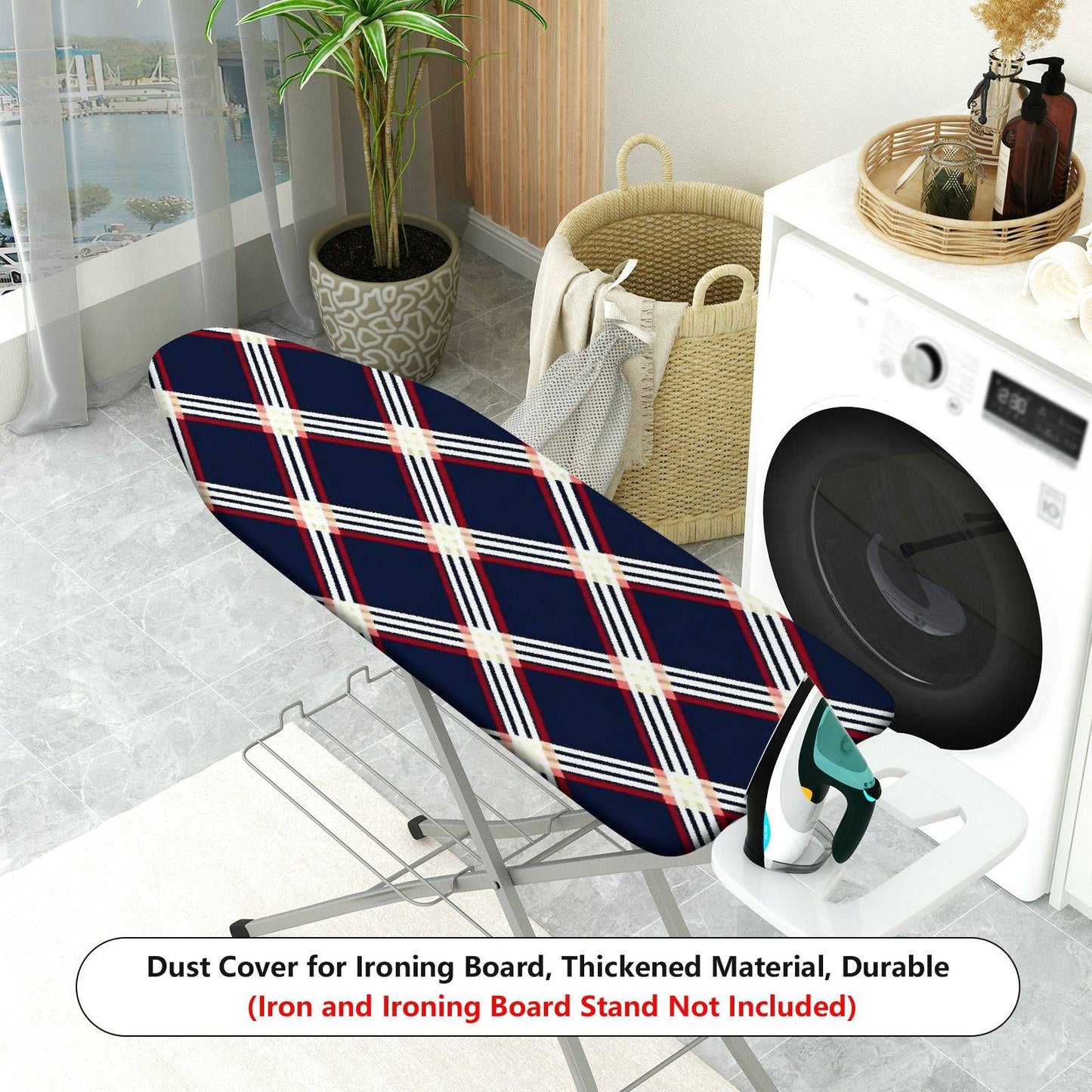 1-Piece Plaid Navy Red White  Ironing Board Cover, Universal Size, Without Board