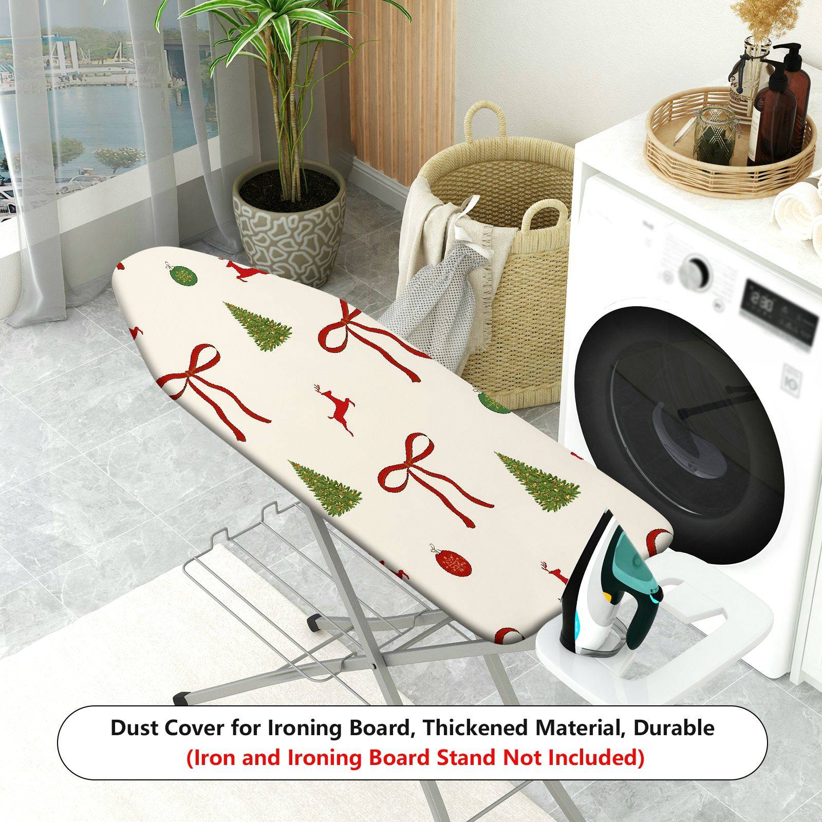 1-Piece Christmas Reindeer Ribbon  Ironing Board Cover, Universal Size, Without Board