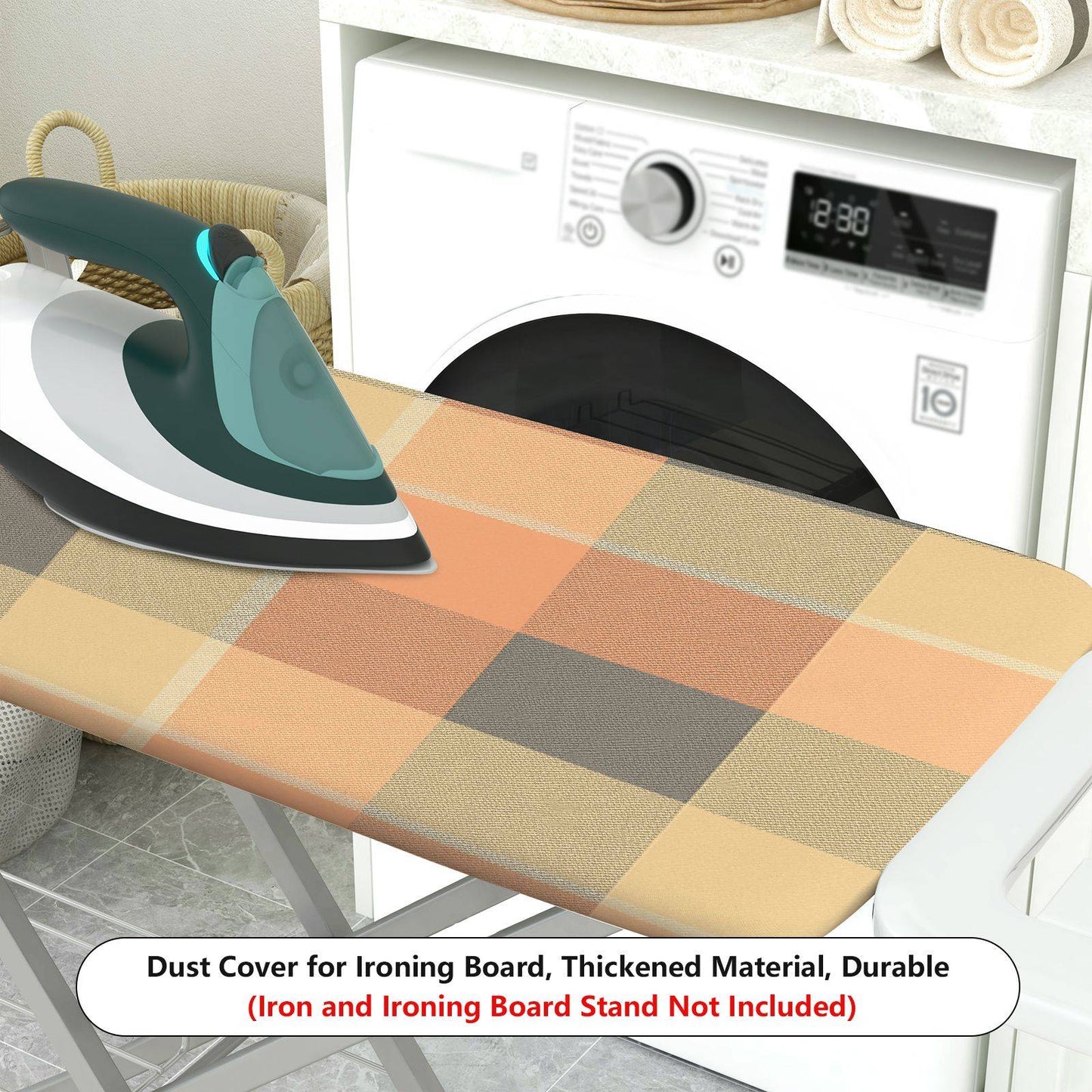 1-Piece Plaid Checkered Orange  Ironing Board Cover, Universal Size, Without Board