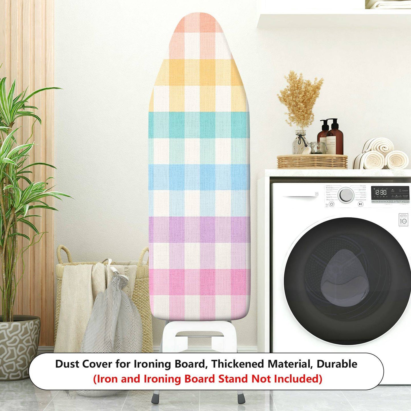 1-Piece Rainbow Plaid Colorful Checkered  Ironing Board Cover, Universal Size, Without Board