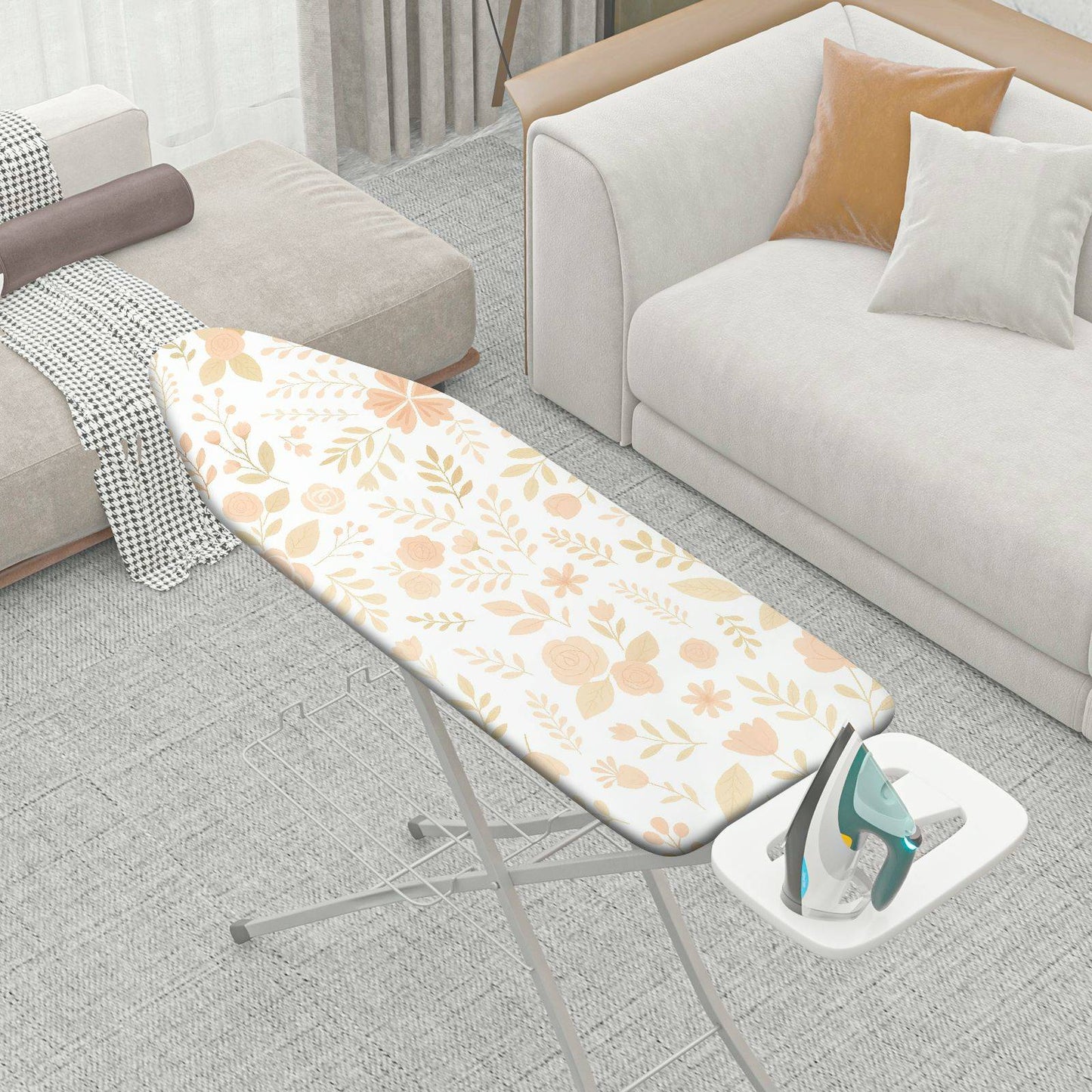 1-Piece Floral Pattern Beige Print  Ironing Board Cover, Universal Size, Without Board