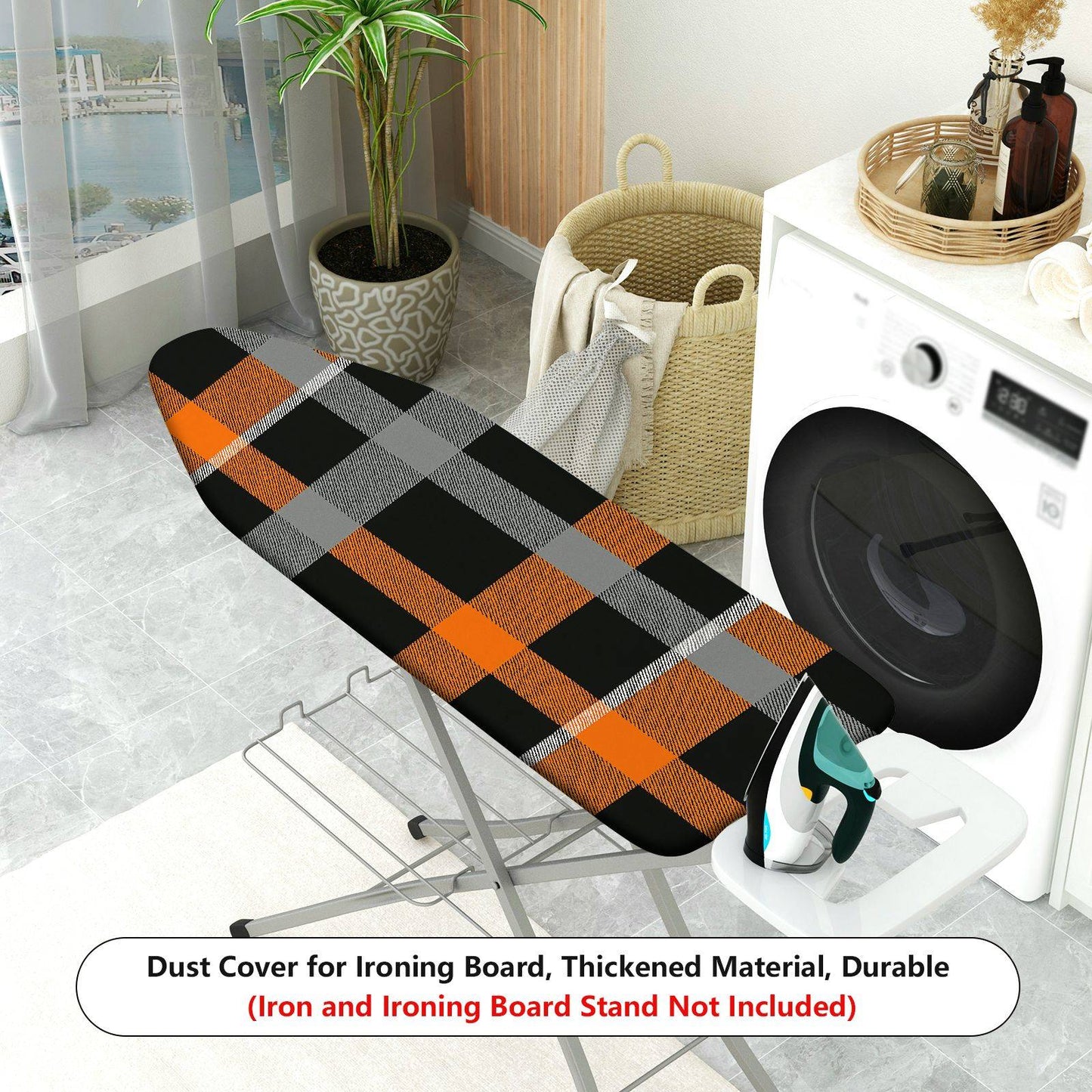 1-Piece Plaid Orange Black Grey  Ironing Board Cover, Universal Size, Without Board
