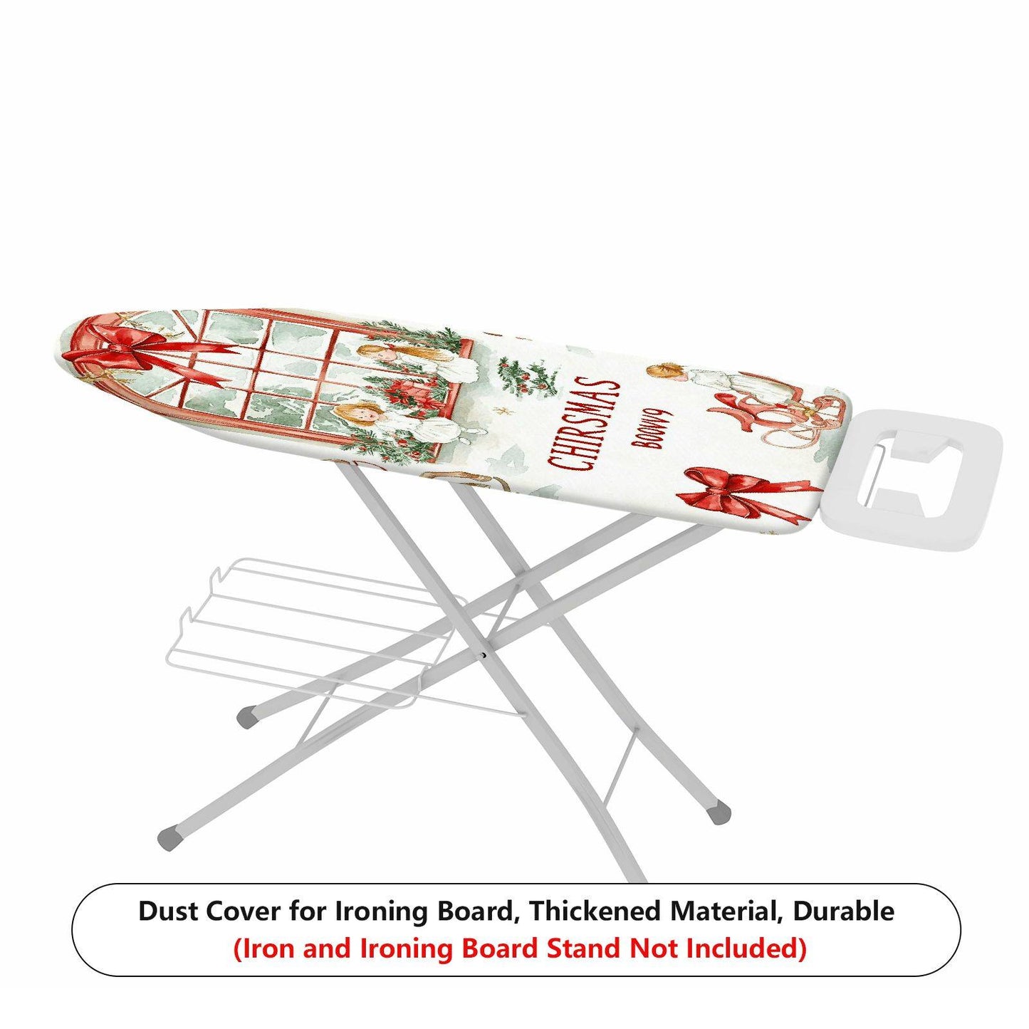 1-Piece Christmas Window Red Ribbon  Ironing Board Cover, Universal Size, Without Board
