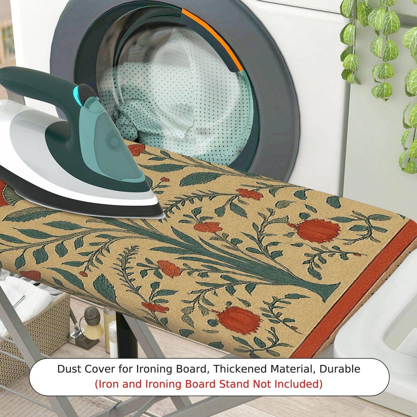 1-Piece Floral Pattern Green Beige  Ironing Board Cover, Universal Size, Without Board